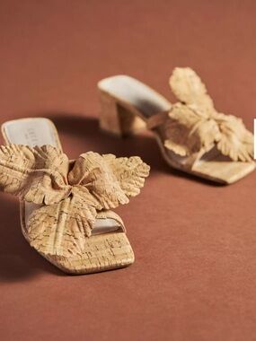 Cecelia New York Happy Heels Anthropologie Floral Cork Sandals Womens 8M Tan